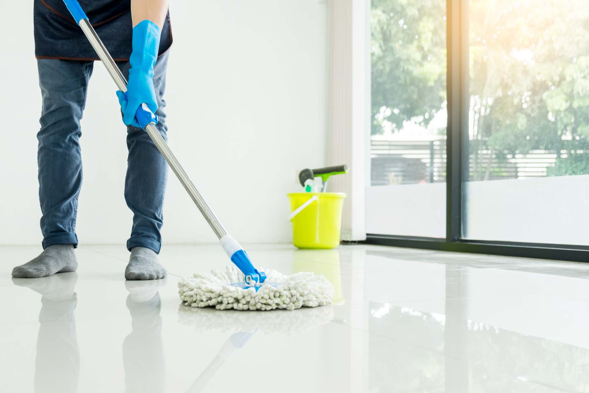 Floor mopped clean during a bond clean